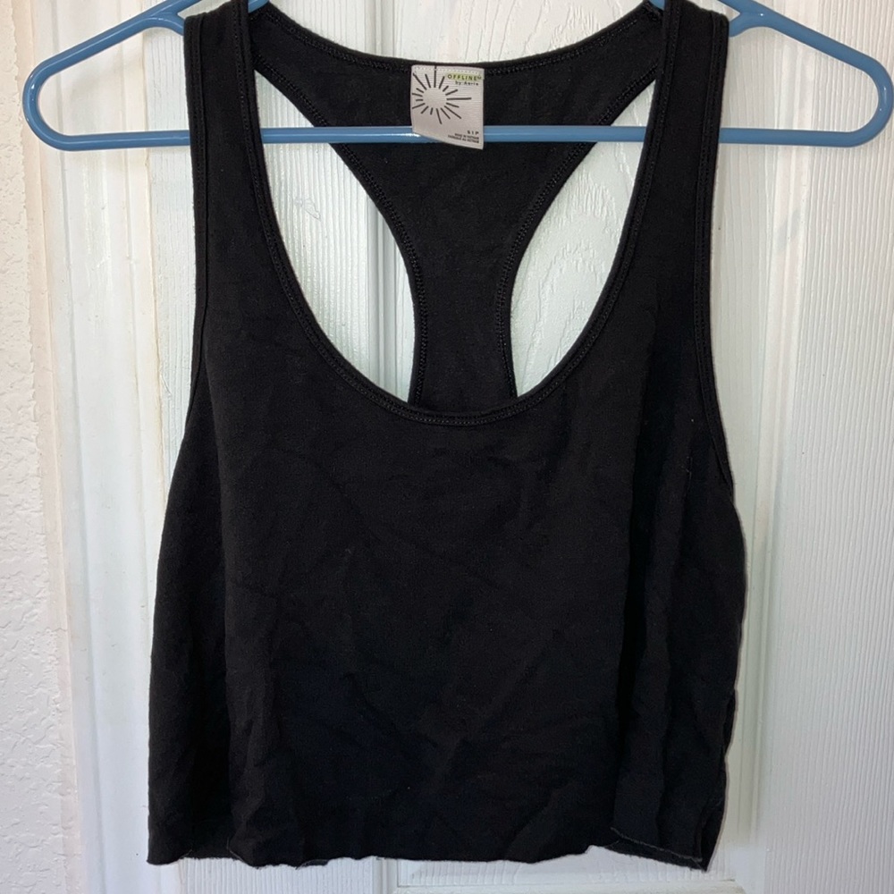 Aerie offline sweatshirt cropped tank // black